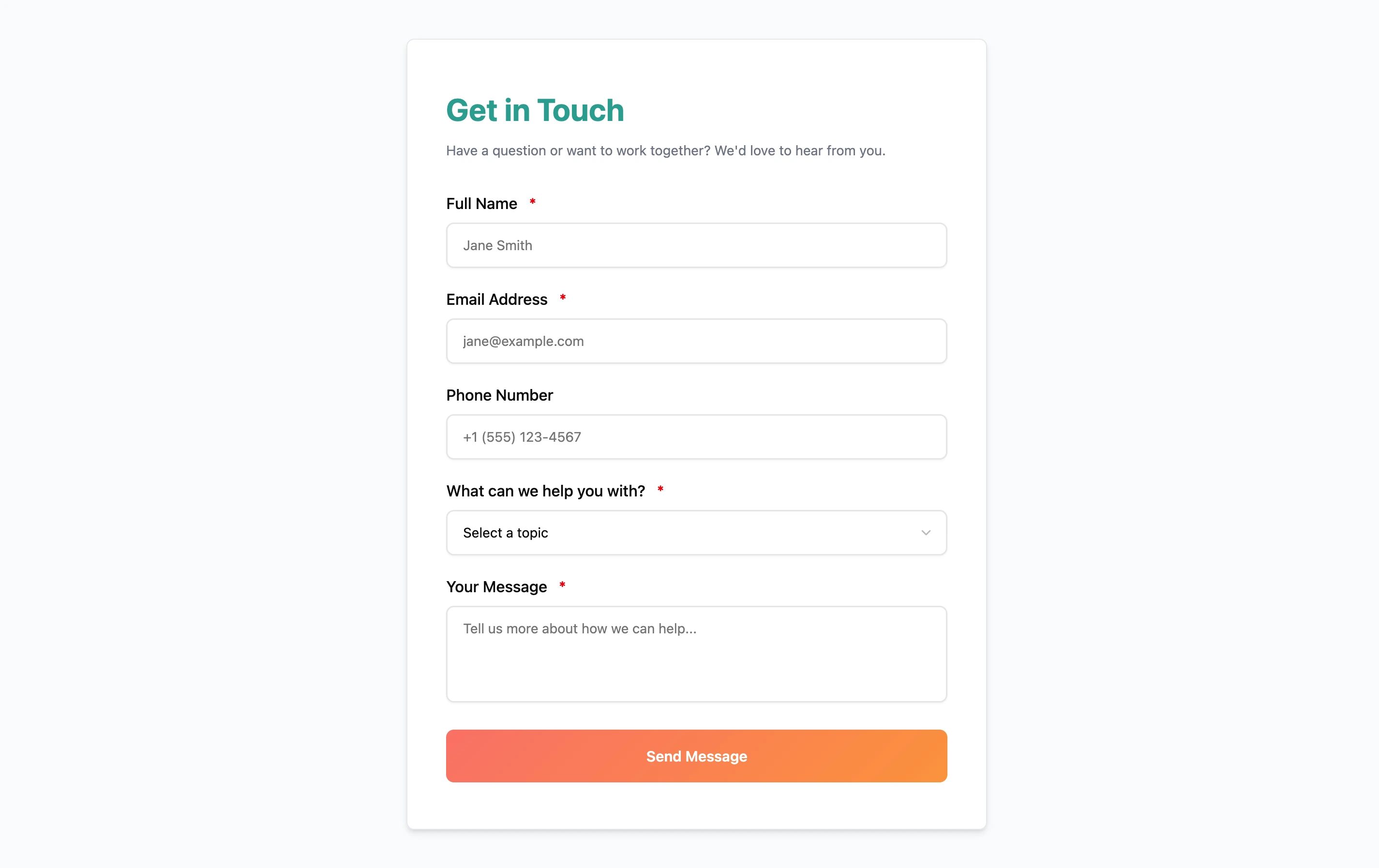 Standard form showing all fields at once
